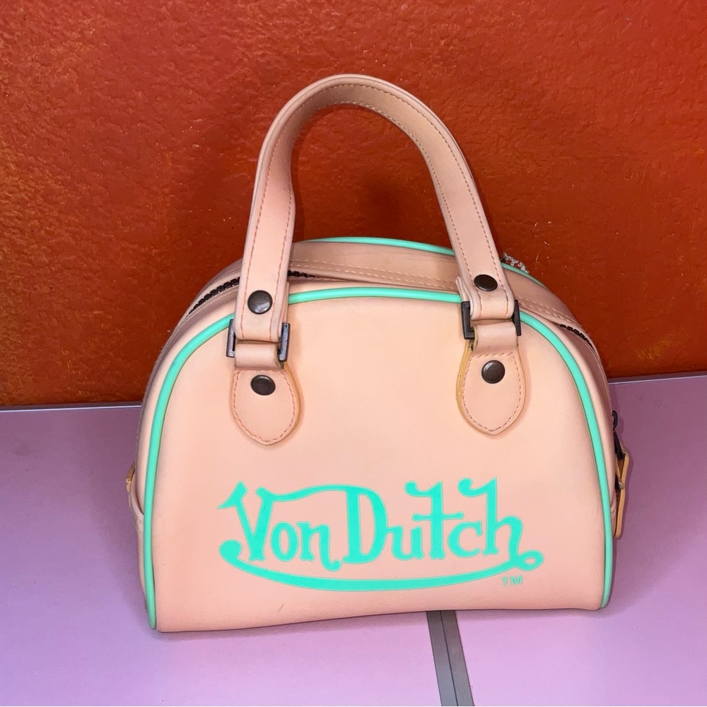 Von Dutch kids mini bowler bag pastel orange and lime green very RARE
